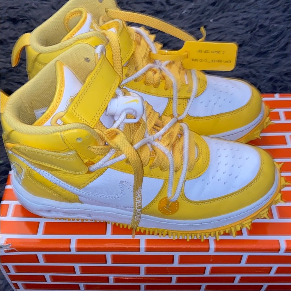 Yellow and White “Off-White “Men's  High-Top Sneakers